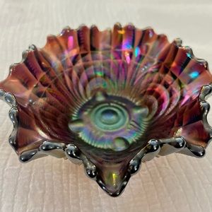 Antique Imperial Purple Scroll Embossed Carnival Glass Bowl